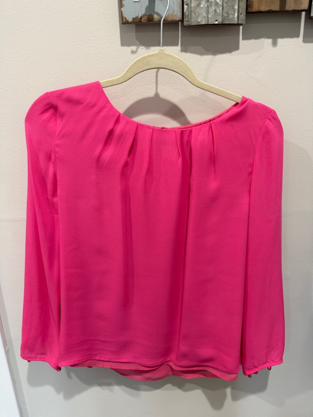 J. Crew Hot Pink Long-Sleeve silk Pleat-Front Blouse